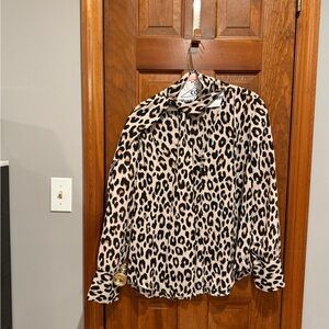 Ann Taylor Leopard Print Blouse in Beige, Black and Brown